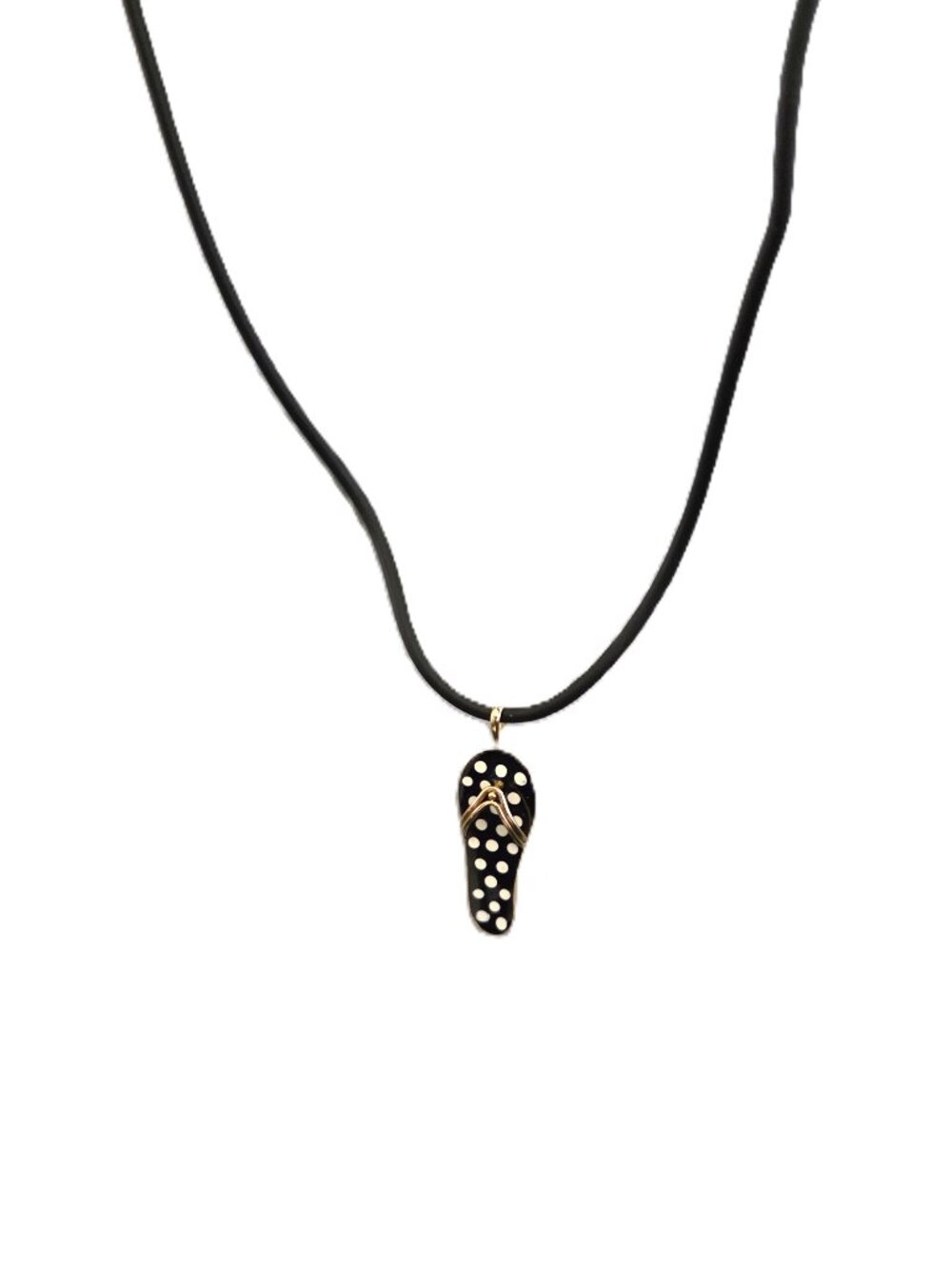 New Black Flip Flop Thong Gold Tone 18" Pendant Vacation Beach Necklace